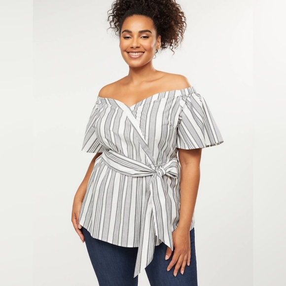 Lane Bryant Tops - Lane Bryant Striped Off the Shoulder Poplin Top 22